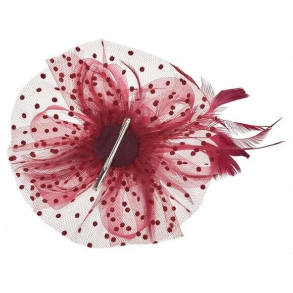 Fascinators Hat Flower Mesh Ribbons Burgundy - Picture 2 of 6